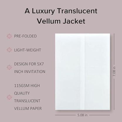 Puremigo 120 Pack Luxury Pre-Folded Vellum Jackets for 5x7 Invitations - Vellum Paper 5x7 Jackets - 115GSM Wedding Invitations Wraps - Transparent