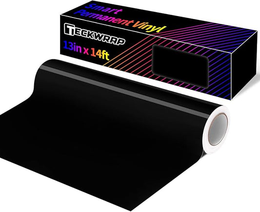 TECKWRAP Smart Permanent Vinyl, (13in x 14ft) - Adhesive Craft Vinyl - Matless Cutting & Easy to Apply for DIY Decal Projects with Maker 3 / Explore 3 Machines, Glossy Black