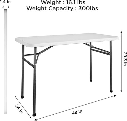 COSCO 4 ft. Straight Folding Utility Table, White, Indoor & Outdoor, Portable Desk, Camping, Tailgating, & Crafting Table