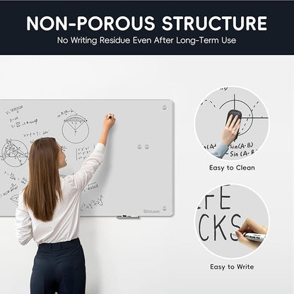 Magnetic Glass Whiteboard - Glass Dry Erase Board 48"x36" Large Frameless Glass Board for Walls Office School and Home, Gray