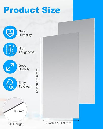 4 Pcs 20 Gauge Sheet Metal Plates, 12" x 6" Cold Rolled Steel Plates, Weldable Steel Sheet Metal for Professional, Industrial, DIY Use