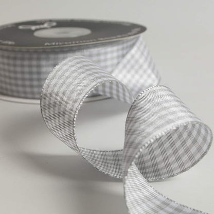 Gingham Ribbon - 25 Yards Each Roll, 100% Polyester (1", Gray Gingham)