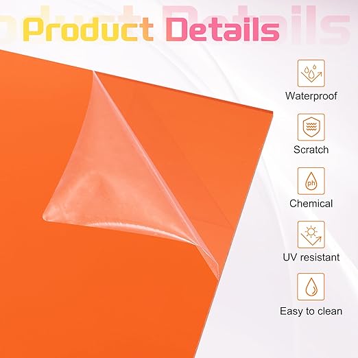 uxcell 3Pcs Acrylic Sheets 12x12 Inch Acrylic Panel 1/8 Inch-3mm Plastic Board for Picture Frames Sign Holders DIY Display Projects Craft, Clear Orange