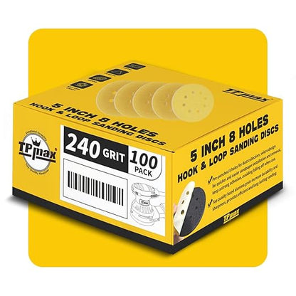 100PCS 5 Inch 240 Grit 125mm 8 Hole Sanding Discs Sandpaper - Premium Gold Round Hook and Loop for Random Orbital Sander - Ideal for Wood, Metal, Automotive