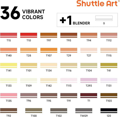 Shuttle Art 36 Colors Skin Tone&Hair Art Markers, Dual Tip Alcohol Based Marker Pen Set Contains 1 Blender 1 Carrying Case 1 Marker Pad Perfect for Kids & Adults Portrait,Comic, Anime, Manga