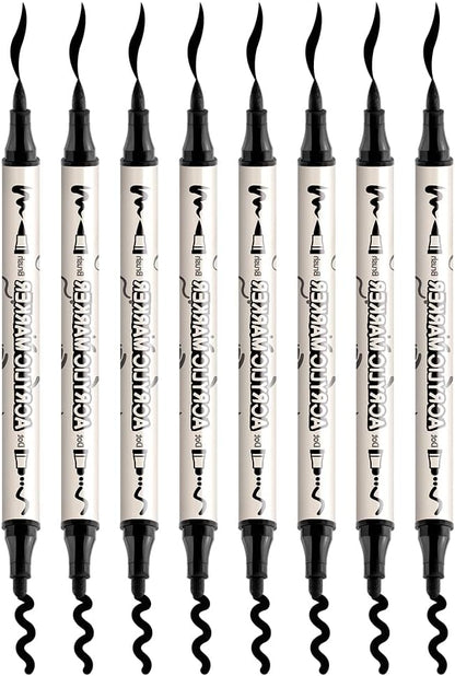 TRANSON 8 Pack Black Brush and Bold Dual-tip Acrylic Paint Marker for DIY Glass Canvas Wood Leather Ceramic Rock Painting
