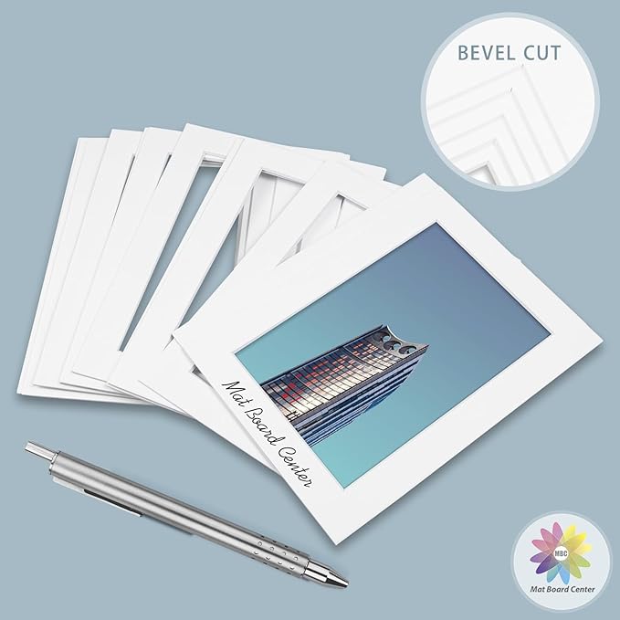 MBC MAT BOARD CENTER, 10 Pack 16x20 for 11x17 White Picture Mats Frame Mattes, Bevel Cut, Acid Free, 4-ply Thickness