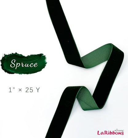 LaRibbons Thin Velvet Ribbon 1 Inch x 25 Yards, Dark Green Velvet Ribbon for Christmas Tree, Gift Wrapping, Wreath Bow, Outdoor Decoration