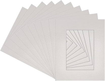 Pack of Ten Acid Free 11x14 Mats Bevel Cut for 8.5x11 Photos - Golf Ball Texture Precut Matboards With Backing Boards and Self Seal Photo Mat Bags For Pictures, Photos, Framing - 4-ply Thickness