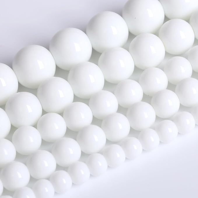 10MM Natural Stone White Porcelain Agate Beads Round Loose Stone Beads for Jewelry and Bracelets Making 72pcs 2 Strands 32"