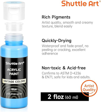 Shuttle Art Acrylic Paint Set, 25 Vintage Colours, 2oz/60ml Bottles, Rich Pigmented, Premium Acrylic Paints for Artists, Beginners and Kids on Rocks Crafts Canvas Wood Ceramic