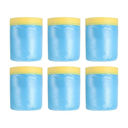 uxcell Pre-Taped Masking Film, 1.8ft x 66ft Plastic Paint Drop Cloth with Medium-Tack Painters Tape for Painting Spraying Protection Blue Film 6Pcs