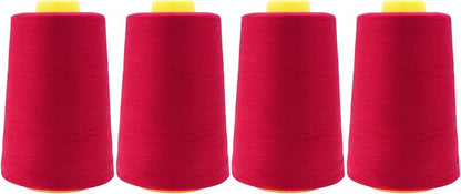 Mandala Crafts 4 Pack of Serger Threads Cones Spools - 40S/2 24000 Yards Polyester Cranberry Threads for Sergers Machine and Overlock Quilting Sewing Machine
