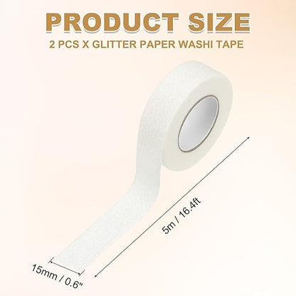 PATIKIL 2 Roll Glitter Paper Washi Tape, Washi Decorative Tape for Crafts, White