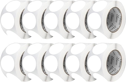 Perco White 3-Inch Perforated Circle Dot Sticker Labels — 10 Rolls, 5,000 Round Stickers — with Permanent Adhesive for Moving Boxes, Sale Signage, Displays, Status Messaging—Made in USA