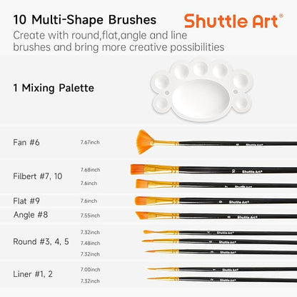 Shuttle Art Metallic Acrylic Paint Set, 20 Colors Metallic Paint in Bottles (60ml, 2oz) with 10 Brushes and 1 Palette, Rich Pigments, Non-Toxic for Artists, Beginners on Rocks Crafts CanvasWood Fabric