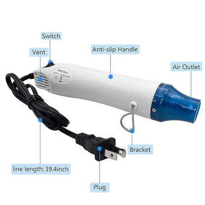Mini Heat Gun, Portable Hot Air Gun Tool for DIY Crafts Heat Shrink Gun for Epoxy Resin, Embossing, Shrinking Wrapping Drying Paint Removing Stickers (White)