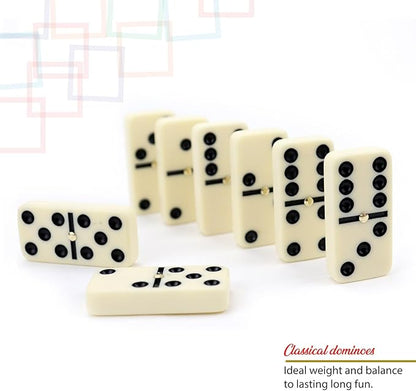 ERLLE - Premium Double 6 Dominoes Set, Classic Domino Game with Vinyl Case, Tiles for Adults & Kids, Mexican Train & Family Game Night