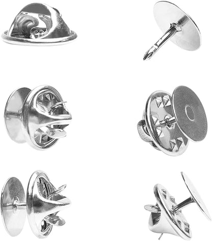 50 Pairs Premium Butterfly Clutch Pin Backs with 8mm Length 10mm Width Blank Pins for DIY Enamel Pins, Jewelry Craft Gifts, or Tie Tack Keeper Replacements (Silver)