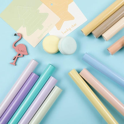 HTVRONT Boho HTV Vinyl Bundle - 12 Pack 12" × 3FT Heat Transfer Vinyl for T Shirts, Pastel Iron on Vinyl Compatible with Cricut Cutting Machine, Easy to Use HTV with 12 Macarons Color