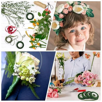 FEPITO 1/2" Wide Dark Green Floral Tapes Florist Tape for Bouquet Stem Wrapping and Floral Crafts,Wedding Bouquet(6 Rolls)