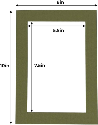 6x8 Mat for 8x10 Frame - Precut Mat Board Acid-Free Dill Green 6x8 Photo Matte Made to Fit a 8x10 Picture Frame, Premium Matboard for Family Photos, Show Kits, Art, Picture Framing, Pack of 10 Mats