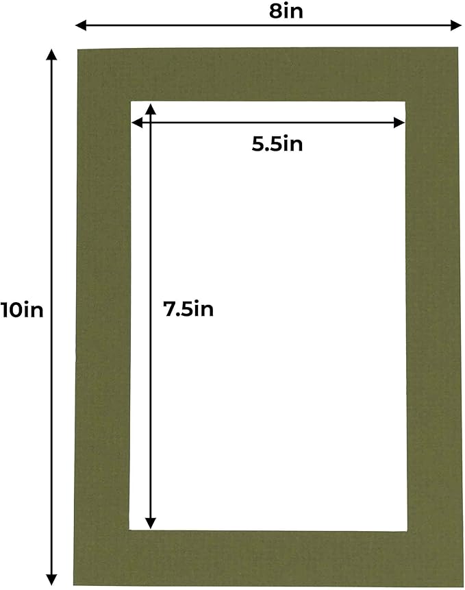 6x8 Mat for 8x10 Frame - Precut Mat Board Acid-Free Show Kit with Backing Board, and Clear Bags Dill Green 6x8 Photo Matte Made to Fit a 8x10 Picture Frame Matboard for Framing, Pack of 10 Mats