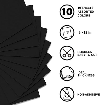 MEARCOOH Black Foam Sheets Crafts 9x12 Inch 2mm Eva Craft Foam Paper for Crafts Project Preschoolers Classroom Scrapbooking DIY Cosplay(10 Sheets)