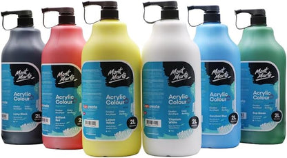 Mont Marte Discovery School Acrylic, 6 Basic Colors, 1/2 Gallon (2 Liter), Ideal for Students and Artists. Excellent Coverage and Fast Drying. Pump Lid Included