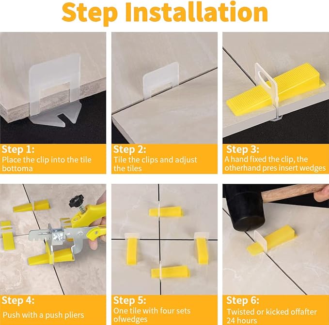 DGSL Tile Leveling System with Tile Plier - 300-Piece Tile Spacers Clips and 100-Piece Reusable Wedges - Tile Tools Set for Stone Installation (1/16 Inch Tile Spacers)