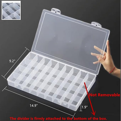 3PCS 36 Grids Large Plastic Organizer Box with Dividers, Compartment Organizer Box for Nail Accessories/Screw/Sewing Arts and Oil Paint, Bead Storage Containers 14.9 Inch x 9.2 Inch x 1.9 Inch (Clear)