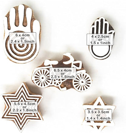 Hashcart Wooden Stamp Block, Printing Stamp Design Set | Block for Printing Saree Border | Dresses, Craft Card Making, Scrapbook, Clay Pottery | Set of 5