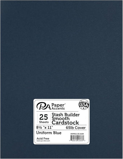 Accent Design Paper Accents Stash Builder Cardstock 8.5" x 11" Uniform Blue, 65lb Colored cardstock Paper for Card Making, Scrapbooking, Printing, Quilling and Crafts, 25 Piece Pack