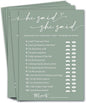 Minimalist Green Wedding Party Supplies: 25 Guest Bridal Shower Games - Engagement Party Cards