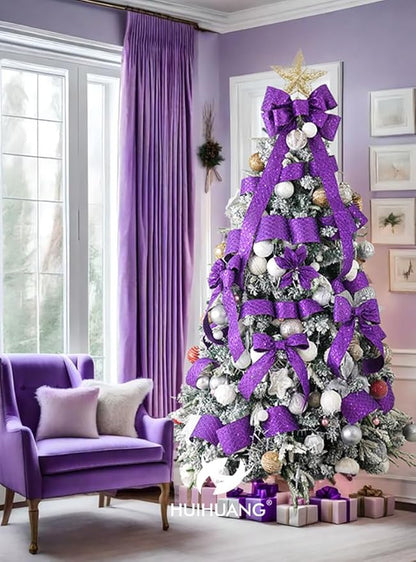 HUIHUANG Purple Wired Ribbon for Christmas Tree 2.5 inch Purple Glitter Diamond Mesh Ribbon for Tree Decoration, Wreaths, Garland, Gift Wrapping, Large Bows Making, Halloween Decor -10 Yards