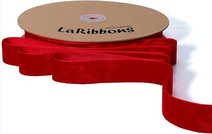 LaRibbons Thin Velvet Ribbon 1 Inch x 25 Yards, Red Velvet Ribbon for Christmas Tree, Gift Wrapping, Wreath Bow, Outdoor Decoration