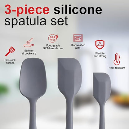 Silicone Spatula Set - Rubber Spatula - 600°F Heat Resistant Baking Spoon & Spatulas(Dark Grey)