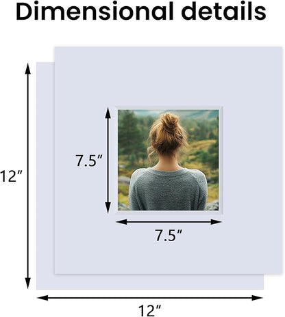 Falling in Art 5 Pack Acid Free 12x12'' White Picture Mats Board Show Kit for 8x8'' Photos, 4-Ply Beveled Pre-Cut Photo Mats with Backing Board for Frames, Artwork and Prints