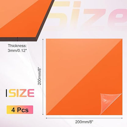uxcell 4Pcs Acrylic Sheets 8x8 Inch Acrylic Panel 1/8 Inch-3mm Plastic Board for Picture Frames Sign Holders DIY Display Projects Craft, Clear Orange