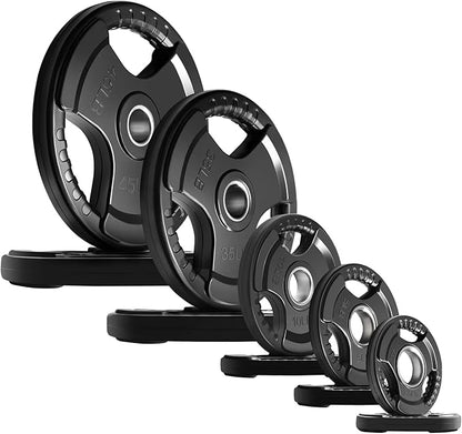 RitFit Olympic Rubber Grip Plates for Barbell, 2-Inch Weight Plates for Weightlifting and Strength Training in Home & Gym, Single, Pair and Sets(2.5/5/10/25/35/45 LB)