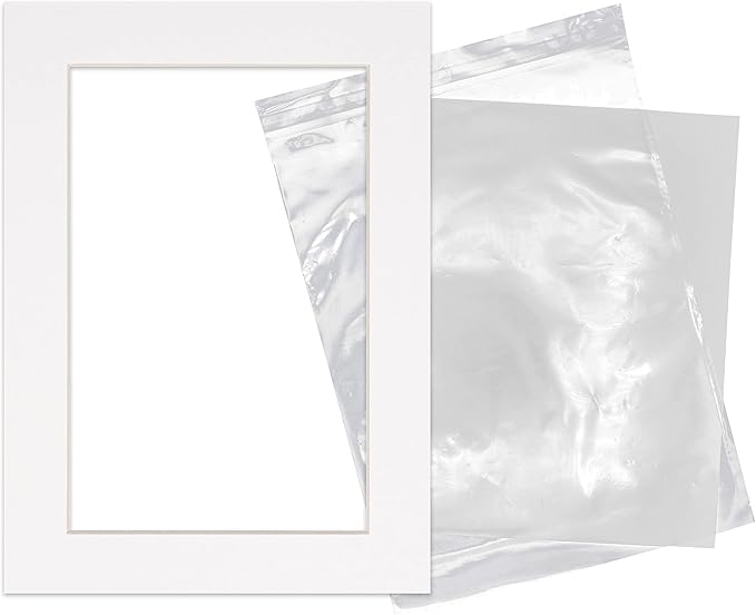 5x7 Mat for 8.5x11 Frame - Precut Mat Board Acid-Free Show Kit with Backing Board, and Clear Bags White 5x7 Photo Matte Made to Fit a 8.5x11 Picture Frame Matboard for Framing, Pack of 25 Mats