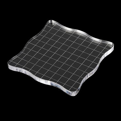 PATIKIL 4" x 4" Acrylic Stamp Block, 2 Pack Clear Stamping Block with Grid Lines Decorative Mounting Blocks Wave for Scrapbooking DIY Crafts Card Making