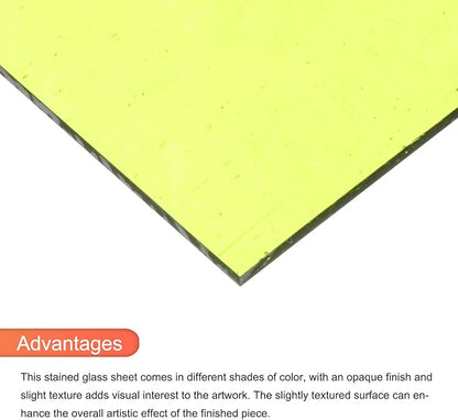 MECCANIXITY 2 Pcs Stained Glass Sheet Mosaic Tile 7.9 Inch x 5.9 Inch Fluorescent Green Stained Glass Sheets for Crafts DIY Art Project