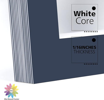 Mat Board Center, Pack of 10, 11x14 for 8x10 Dignity Blue Color Mats - Bevel Cut, Acid Free, 4-ply Thickness, White Core - for Pictures, Photos, Framing