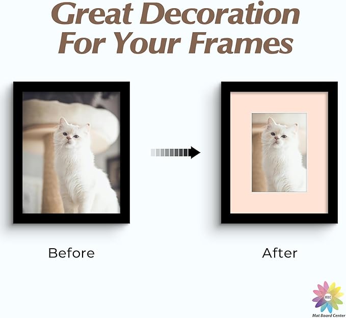 Mat Board Center, Pack of 50, 8x10 for 5x7 Mixed Color Mats - Acid Free, 4-ply Thickness, White Core - for Pictures, Photos, Framing