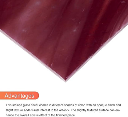 MECCANIXITY 2 Pcs Stained Glass Sheet Mosaic Tile 7.9 Inch x 5.9 Inch Dark Red Stained Glass Sheets for Crafts DIY Art Project