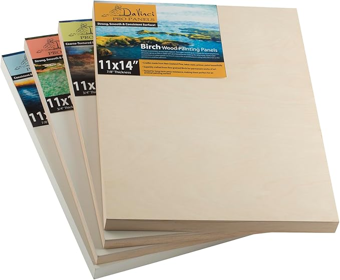 Da Vinci Pro Ultra Smooth Wood Canvas Gesso Board - 3/4" Deep, 4x8 Packof 12 Single White Acrylic Polymer Gesso Panels for Painting Fine Portraits and Ultra Fine Detail Illustrations and Artwork