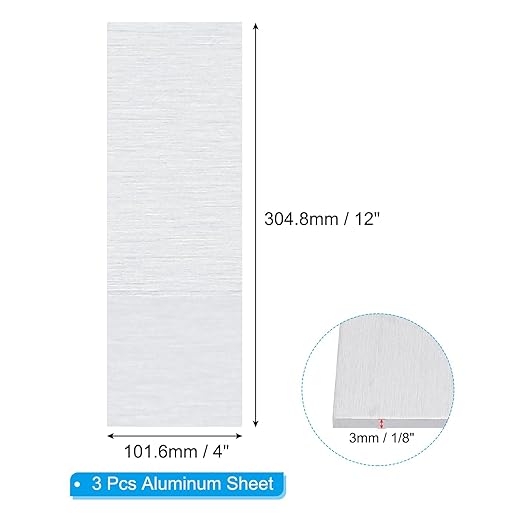 PATIKIL 6061 T651 Aluminum Sheet Metal 4 x 12 x 1/8(0.125") Inch 3Pcs Flat Plain Aluminum Plate Covered Stock with Protective Film, Heat Rectangle 3MM for Lndustry Crafting