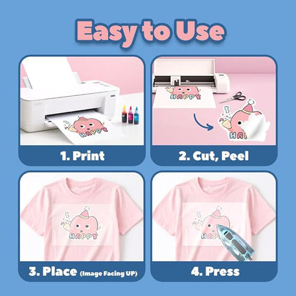 TranSmile PU-Heat Transfer Paper for T Shirts (10 Sheets, 8.5x11'', Light), Iron on Transfers for Light Fabric, Printable Heat Transfer Vinyl for Inkjet Printer