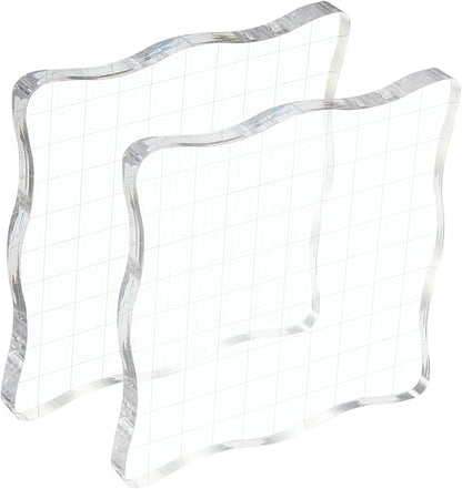PATIKIL 4" x 4" Acrylic Stamp Block, 2 Pack Clear Stamping Block with Grid Lines Decorative Mounting Blocks Wave for Scrapbooking DIY Crafts Card Making